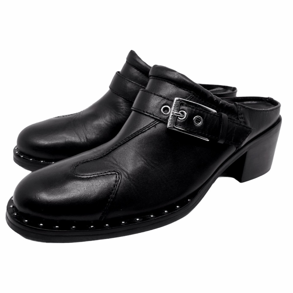 Harley Davidson Heeled Black Clogs Mules